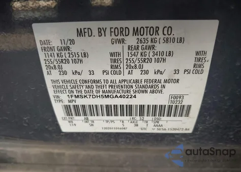 2021 Ford Explorer Xlt from USA, damaged, VIN 1FMSK7DH5MGA40224
